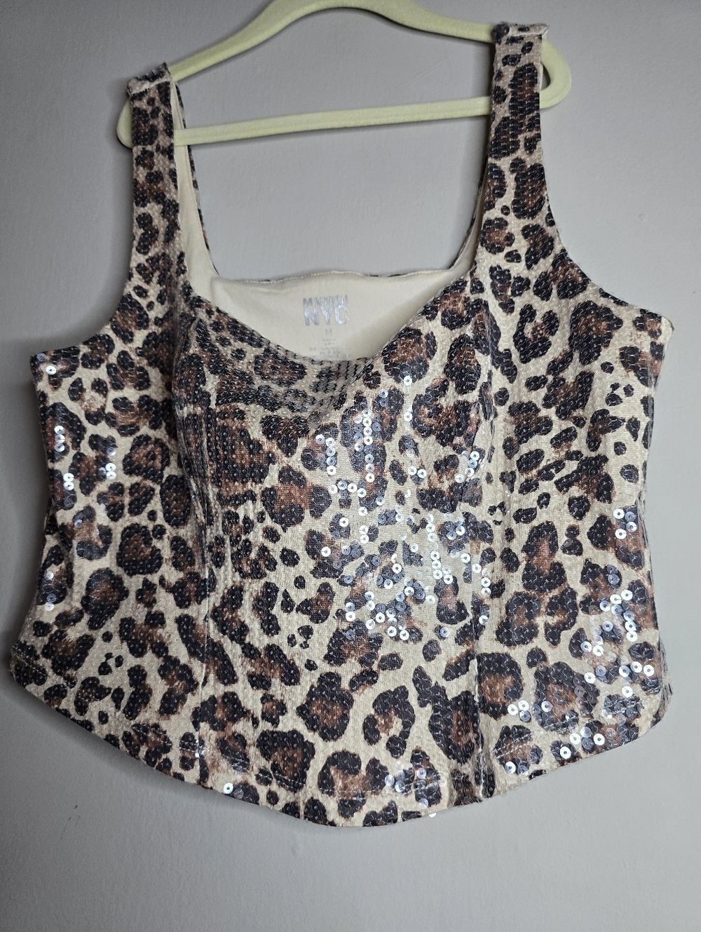 Madden NYC Leopard Sequin Crop Top - Beige/Brown - Picture 3 of 8